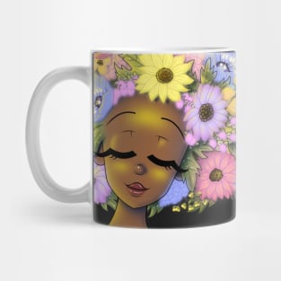 African American Woman and Flowery Hair with a Glow Mug